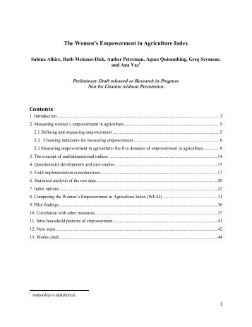 The Women's Empowerment in Agriculture Index Contents - OPHI