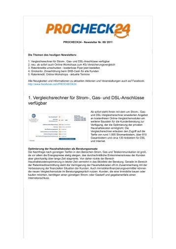 Vergleichsrechner für Strom-, Gas-  und DSL ... - procheck24.de