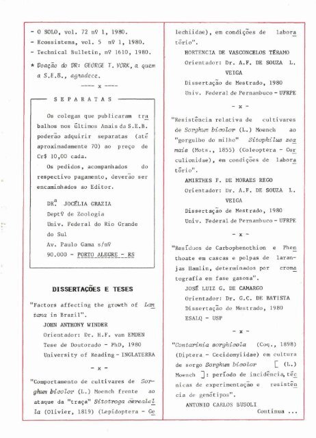 X - Sociedade EntomolÃ³gica do Brasil