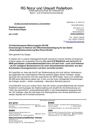 Einwendungen Mömmenbach - pro grün eV Paderborn