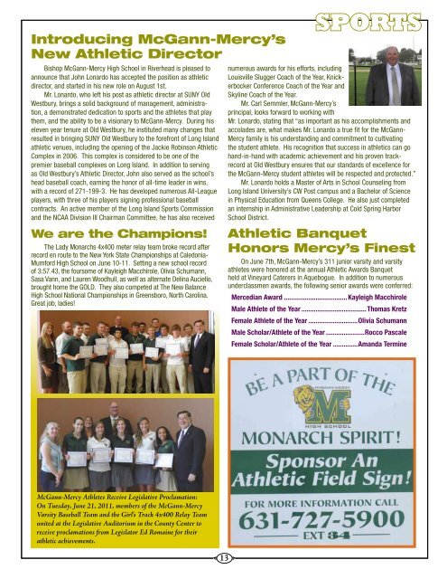 spring-summer 2011 newsletter - McGann-Mercy High School