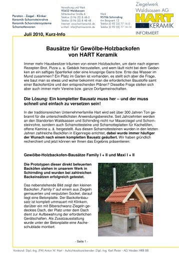 7.10 Bausätze für Holzbacköfen von HART Kurz-Info ... - Hart-Keramik