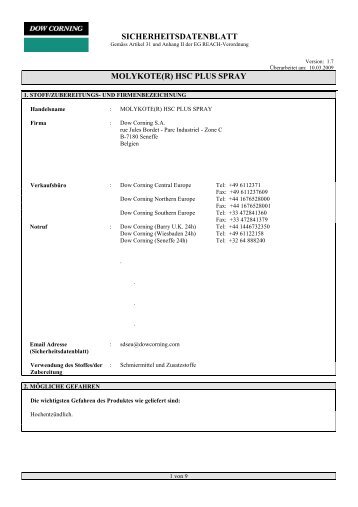 sicherheitsdatenblatt molykote(r) hsc plus spray - Maagtechnic