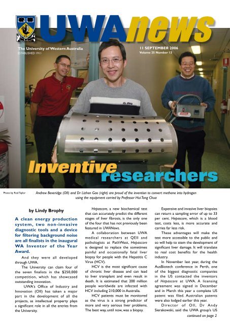 11 Sept: Vol 25, #13 - UWA News staff magazine - The University of ...