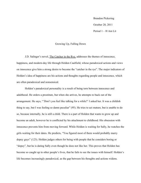 holden caulfield essay