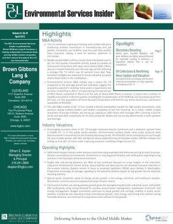 Environmental Services Insider - Brown Gibbons Lang & Company