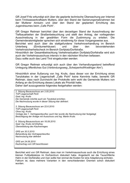 Protokoll vom 26. Mai 2011 (160 KB) - .PDF - Mutters - Land Tirol