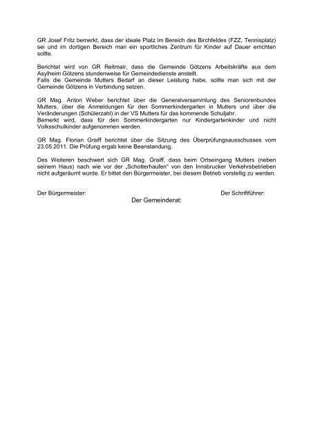 Protokoll vom 26. Mai 2011 (160 KB) - .PDF - Mutters - Land Tirol