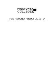 Preston's College Refund Policy 2013 - 2014