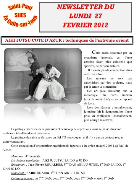 NEWSLETTER DU LUNDI 27 FEVRIER 2012 Cette