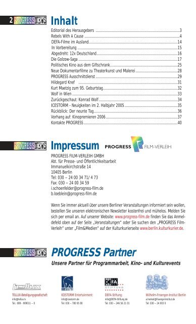 2005/2006 FILME â€¢ KINO â€¢ KULTURTIPPS - PROGRESS Film-Verleih