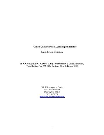 Gifted Children with Learning Disabilities - the Gifted Development ...