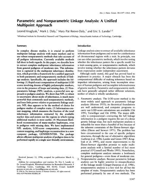 Parametric and Nonparametric Linkage Analysis - Princeton University