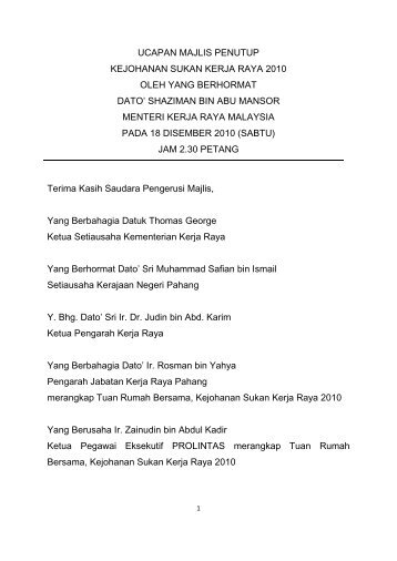 ucapan perasmian pembukaan - Kementerian Kerja Raya Malaysia