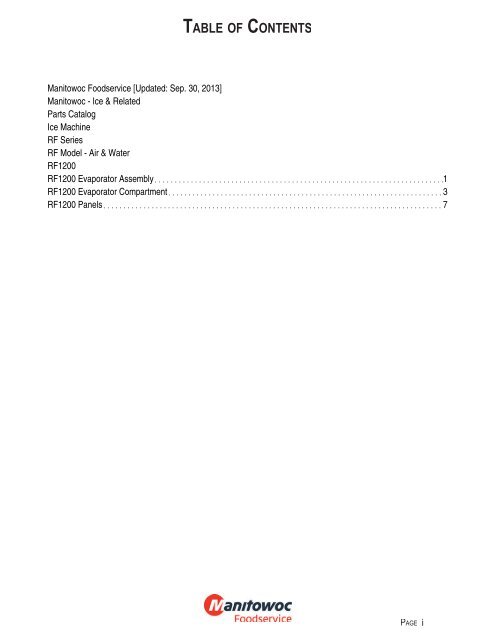 RF-1200 Parts - Manitowoc Ice Inc