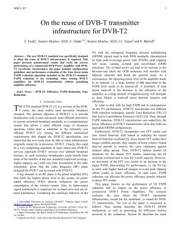 On the reuse of DVB-T transmitter infrastructure for DVB-T2 - Vrije ...