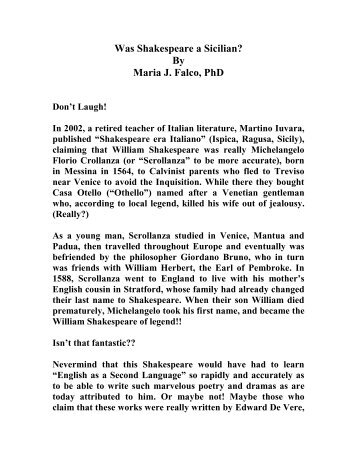 Was Shakespeare a Sicilian? By Maria J. Falco, PhD - Falco's Aerie