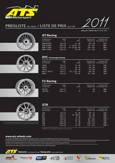 PREISLISTE inkl. MwSt. / LISTE dE PRIx incl. TVA - Carsport