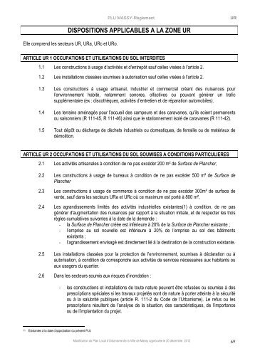 DISPOSITIONS APPLICABLES A LA ZONE UR - Massy