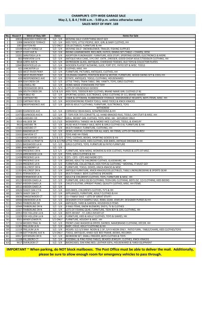 2013 Garage Sale List Items.xlsx - City of Champlin