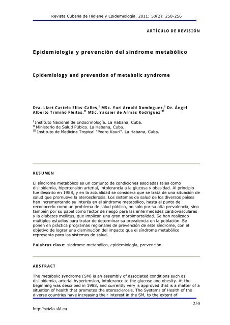 Epidemiología y prevención del síndrome ... - SciELO - Infomed