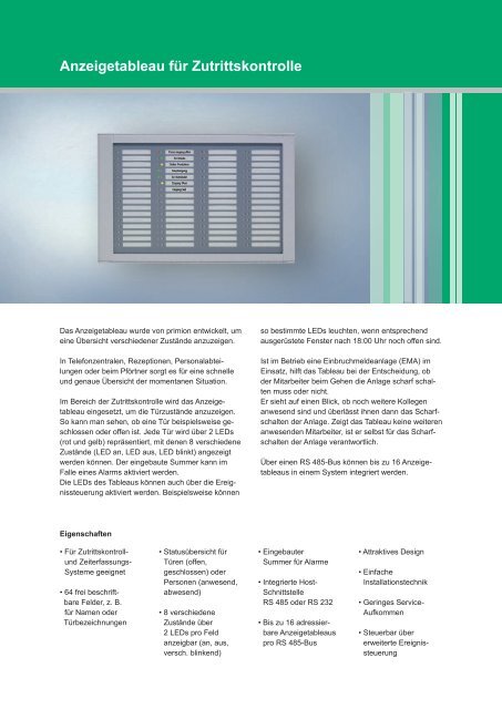 Anzeigetableau Zutritt.indd - primion Technology AG