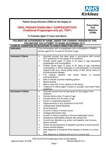 Patient Group Direction (PGD) for the Supply of - NHS Kirklees