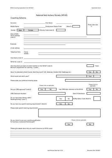 Coaching Application Form - National Field Archery Society