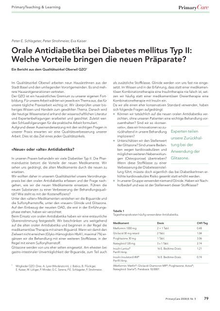 Orale Antidiabetika bei Diabetes mellitus Typ 2 ... - Primary Care