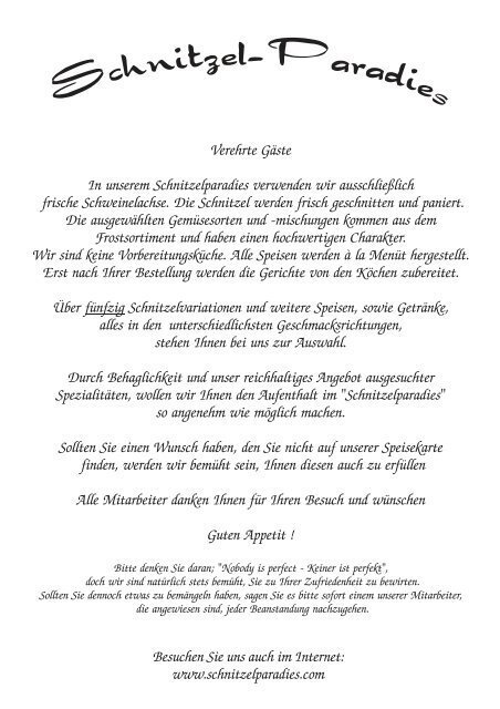 Speisekarte Zwickau - Schnitzelparadies in