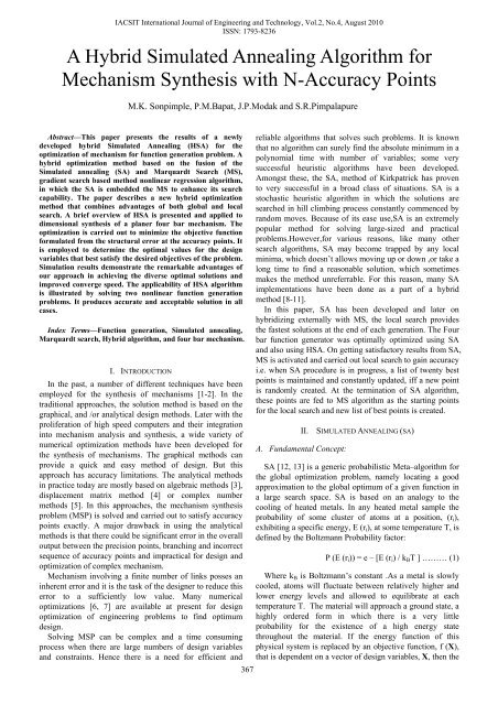 A Hybrid Simulated Annealing Algorithm for Mechanism ... - IJET