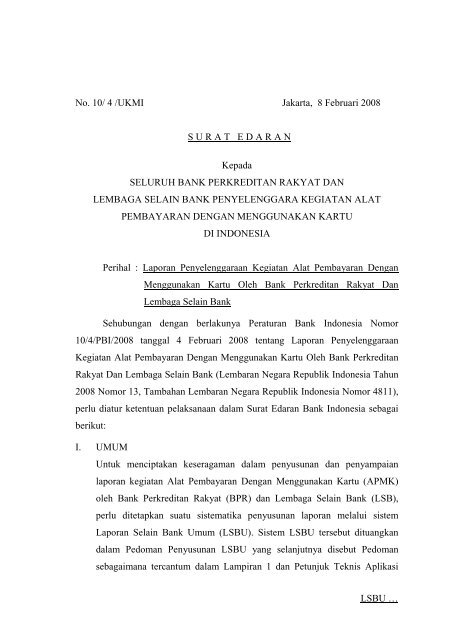 Laporan Penyelenggaraan Kegiatan Alat Bank Indonesia