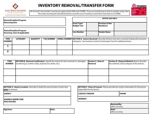 INVENTORY REMOVAL/TRANSFER FORM