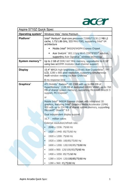 Lot De Pièces Détachées Pour Acer Aspire 5710Z (série JDW50) - Divers Composants D'occasion