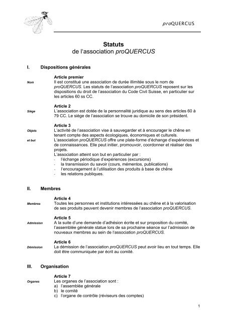 Statuts de l'association proQUERCUS