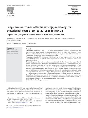 Long-term outcomes after hepaticojejunostomy for choledochal cyst ...
