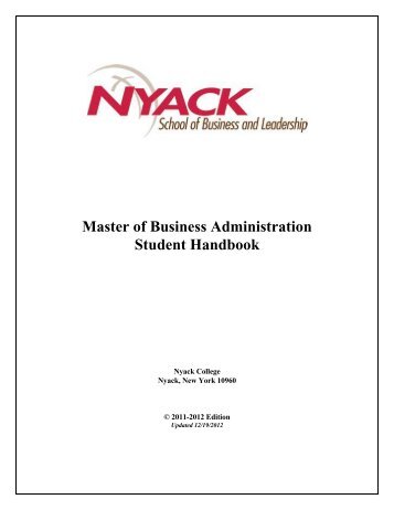 Master Of Business Administration Student Handbook - Nyack College