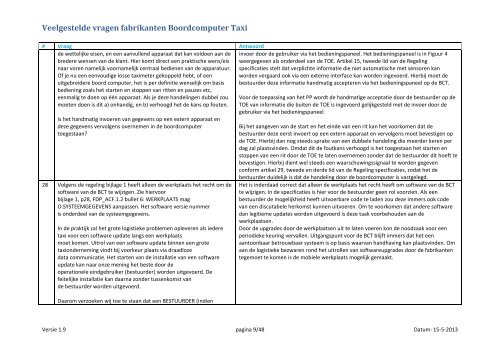 Veelgestelde vragen fabrikanten Boordcomputer Taxi - Inspectie ...