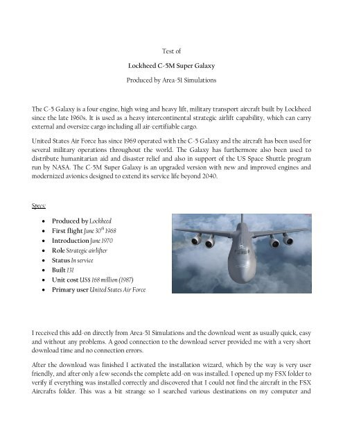 Area-51 Simulations Lockheed C-5M Super Galaxy - Rays Aviation