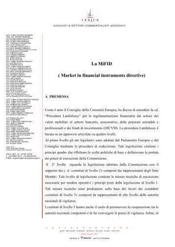 La MiFID ( Market in financial instruments ... - Federconsumatori