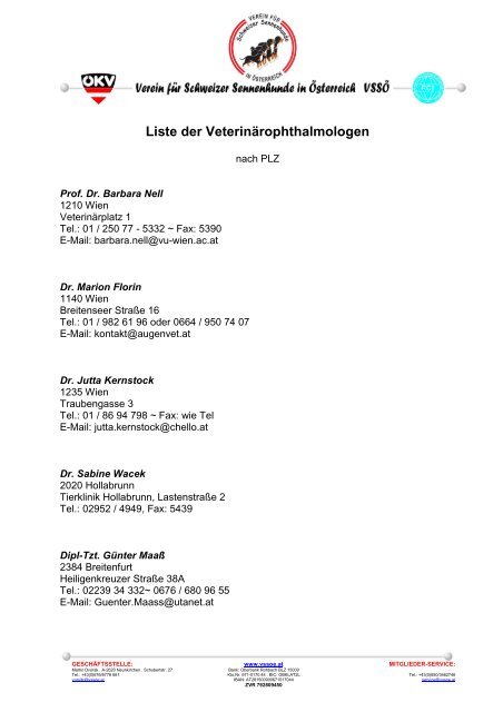 Liste der VeterinÃ¤rophthalmologen