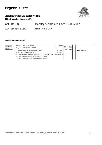 Zuchtschau 19.08.2012 Moorlage - KLM - Landesgruppe Waterkant