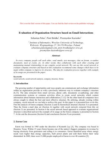 Evaluation of Organization Structure based on Email Interactions