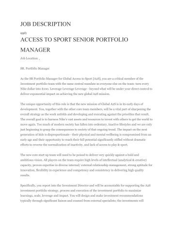 job description access to sport senior portfolio manager - Students