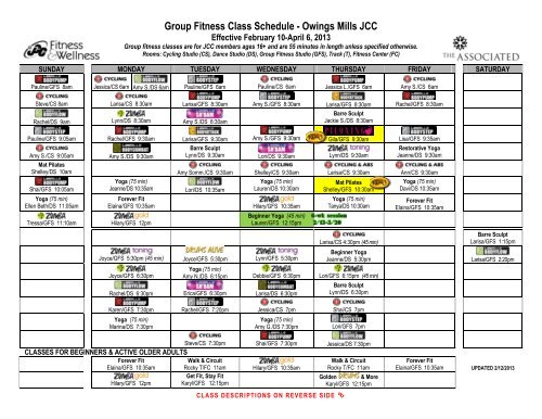 Group Fitness Class Schedule Owings