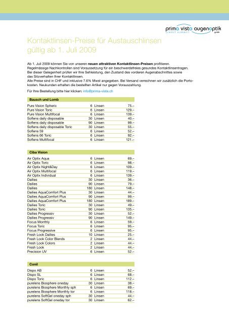 Kontaktlinsen-Preise für Austauschlinsen gültig ab 1 ... - prima-vista