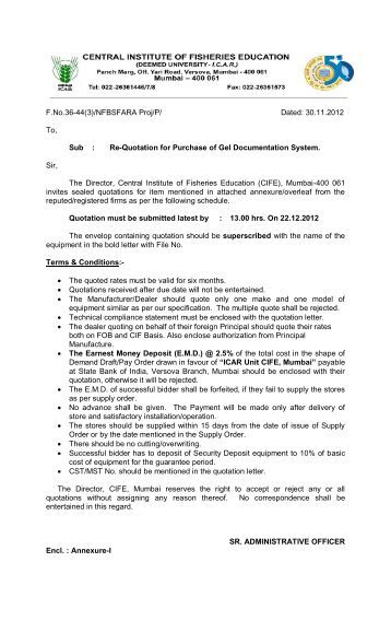 Invitation Of Quotations For The Purchase Of Liquid Handling System