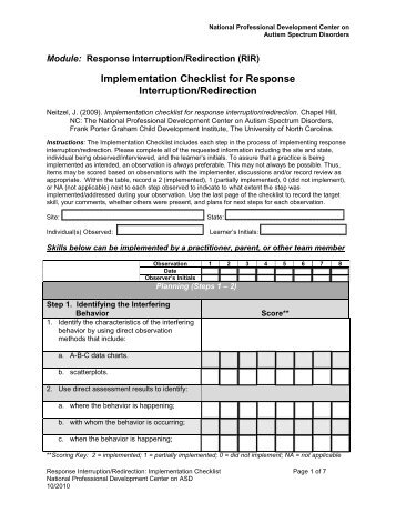 Implementation Checklist for Response Interruption/Redirection