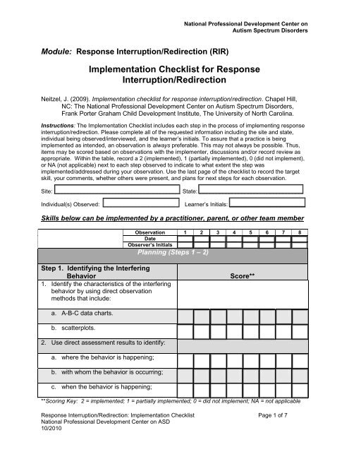 Implementation Checklist for Response Interruption/Redirection