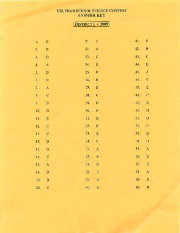 uil high school science contest answer key - District Information